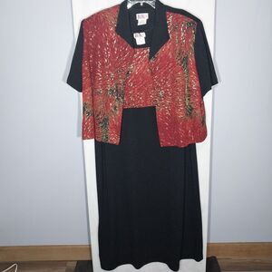 R&K 2 PC Formal Bolero Jacket Maxi Dress Set 26W Black Red Gold Mother of Bride